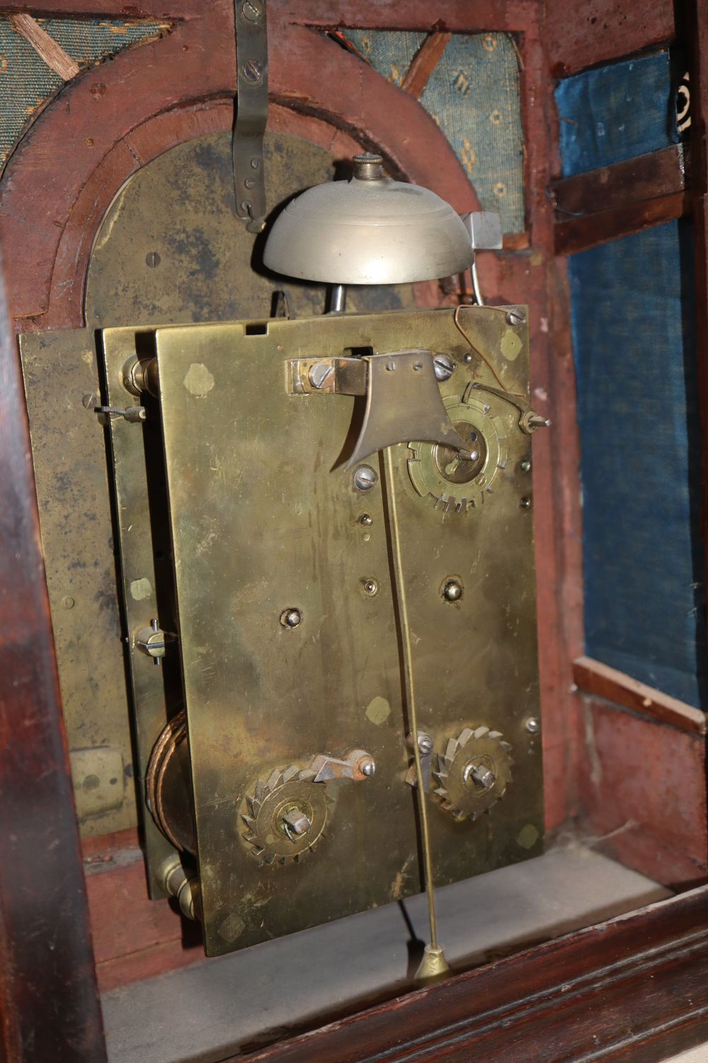 A brass and mahogany bracket clock, with verge movement, signed Assellins of London, height 48cm